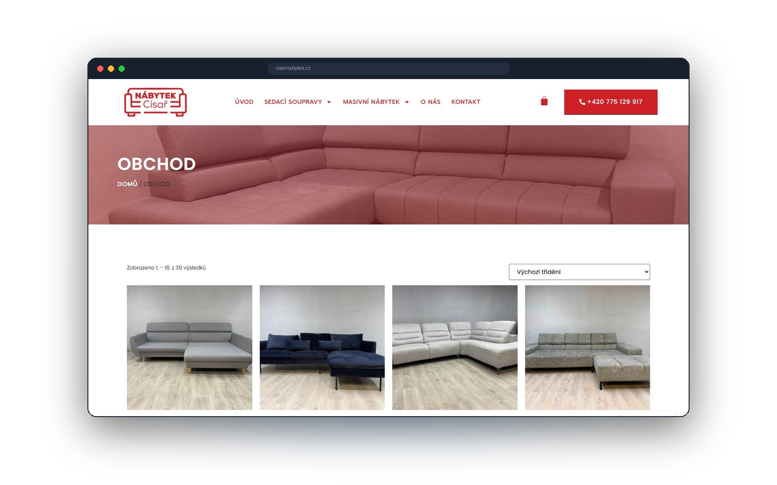 Výpis zboží v e-shopu Císař nábytek plněný automaticky z Facebooku