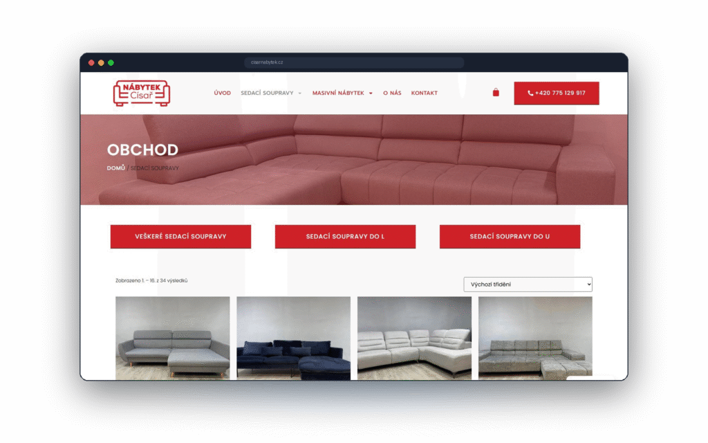 Kategorie sedacích souprav v e-shopu Císař nábytek