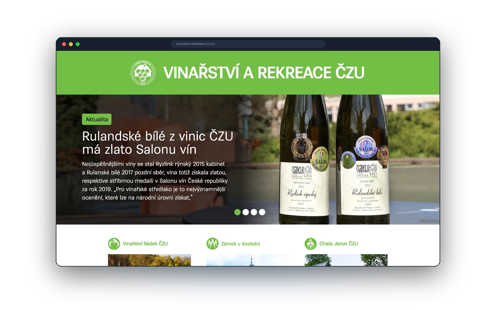 Zastřešující rozcestník Vinařství a rekreace ČZÚ se třemi lokalitami
