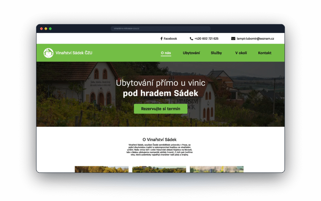 Úvodní stránka webu Vinařství Sádek ČZÚ