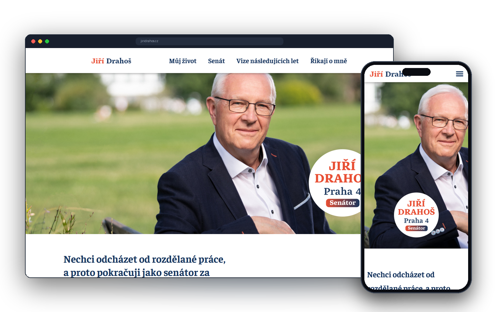 Úvodní stránka volebního webu Jiřího Drahoše s headline kampaně