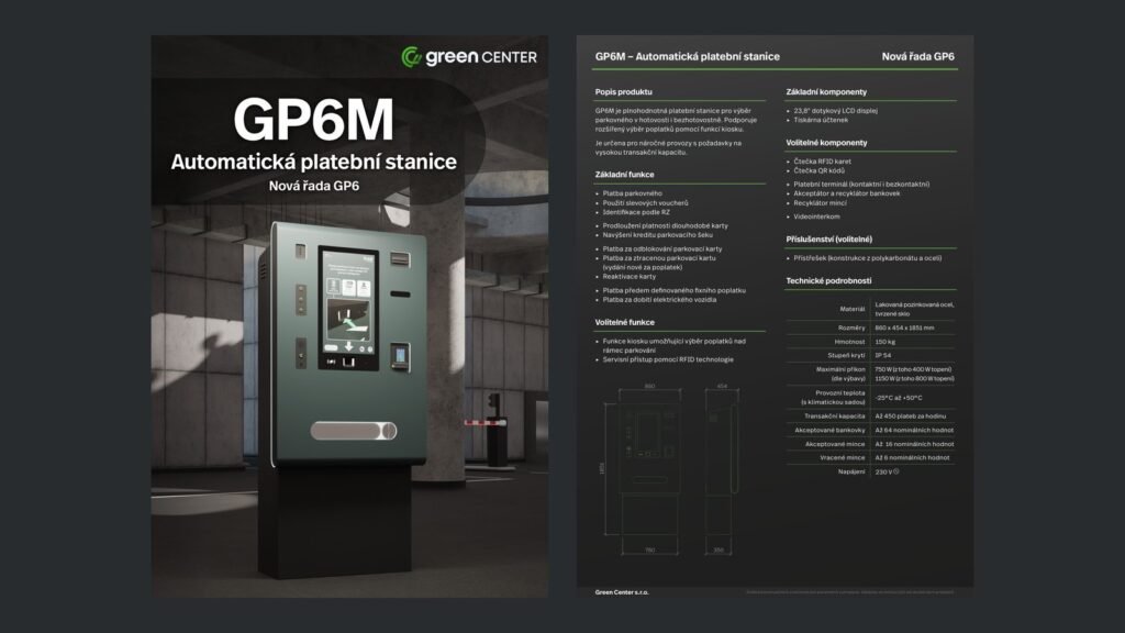Grafický PDF datasheet platební stanice GP6M