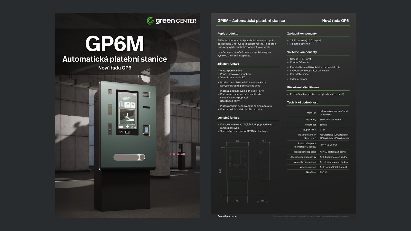 Grafický PDF datasheet platební stanice GP6M