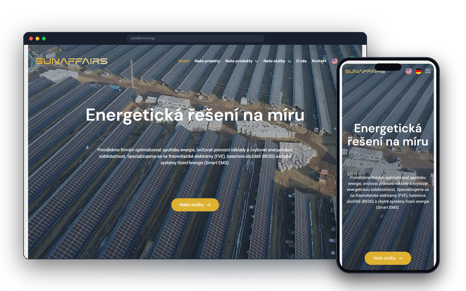 Německá úvodní stránka webu Sunaffairs – Individuelle Energielösungen