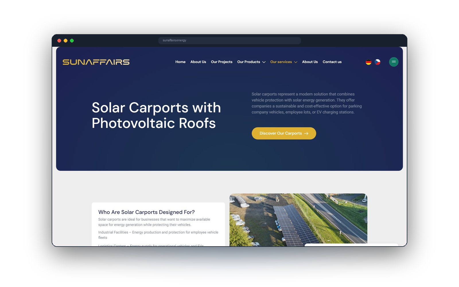 Anglická stránka o solárních carportech na webu Sunaffairs
