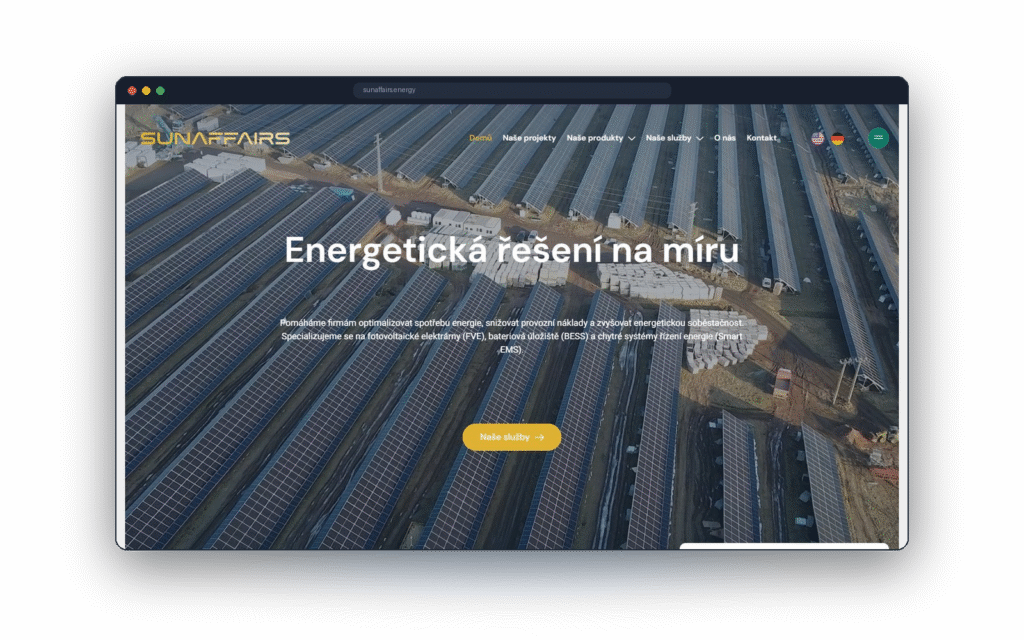 Česká úvodní stránka webu Sunaffairs