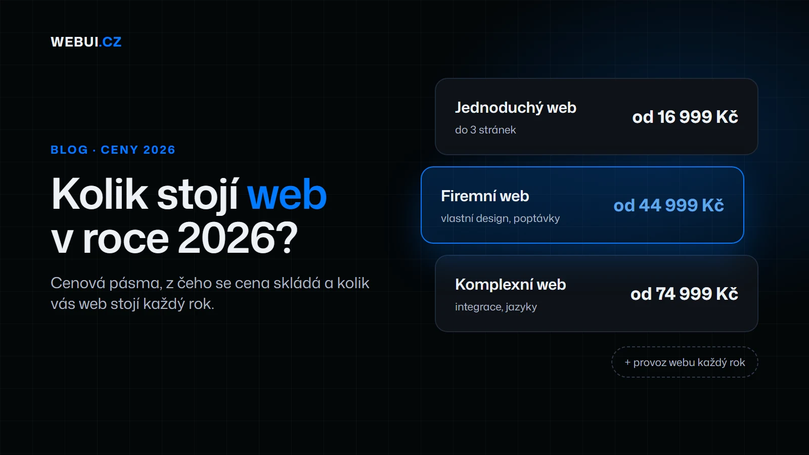 Kolik stojí web v roce 2026: cenová pásma od jednoduchého po komplexní web