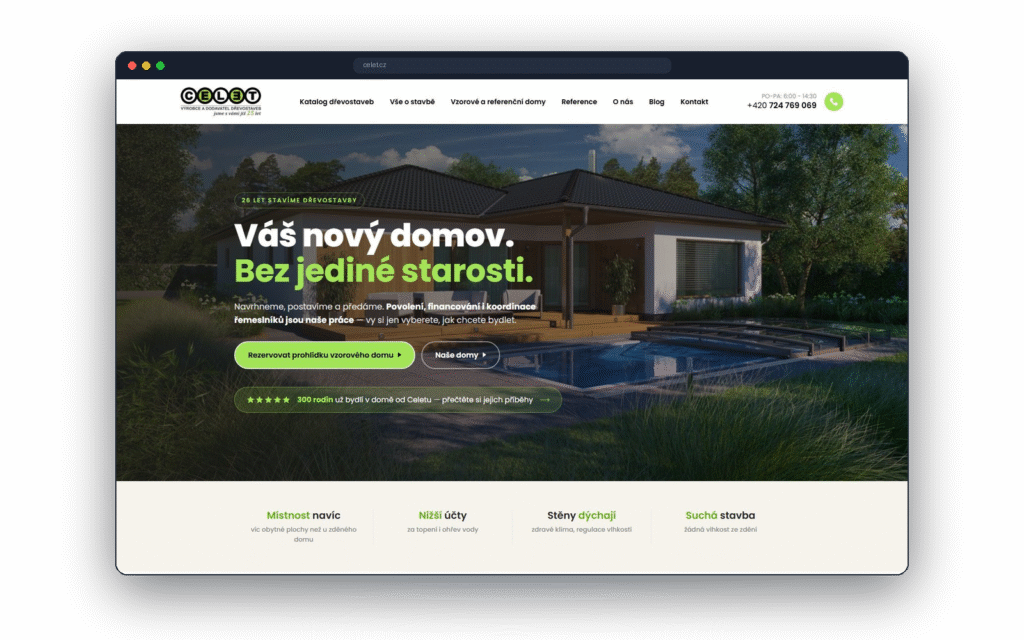 Úvodní sekce webu CELET po grafických úpravách podle návrhu agentury