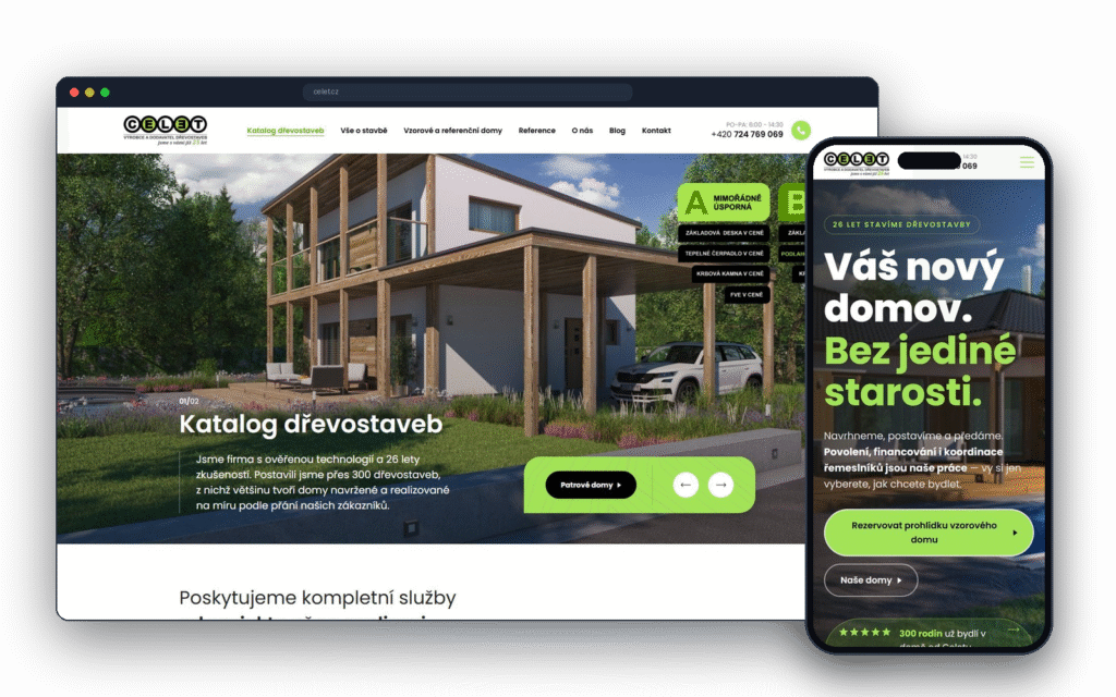 Mobilní verze webu dřevostaveb CELET