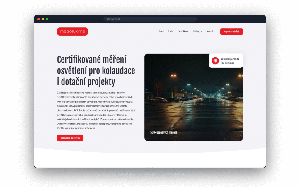 Přehled služeb METROLUXÍME: měření, projektování veřejného osvětlení a veřejné zakázky