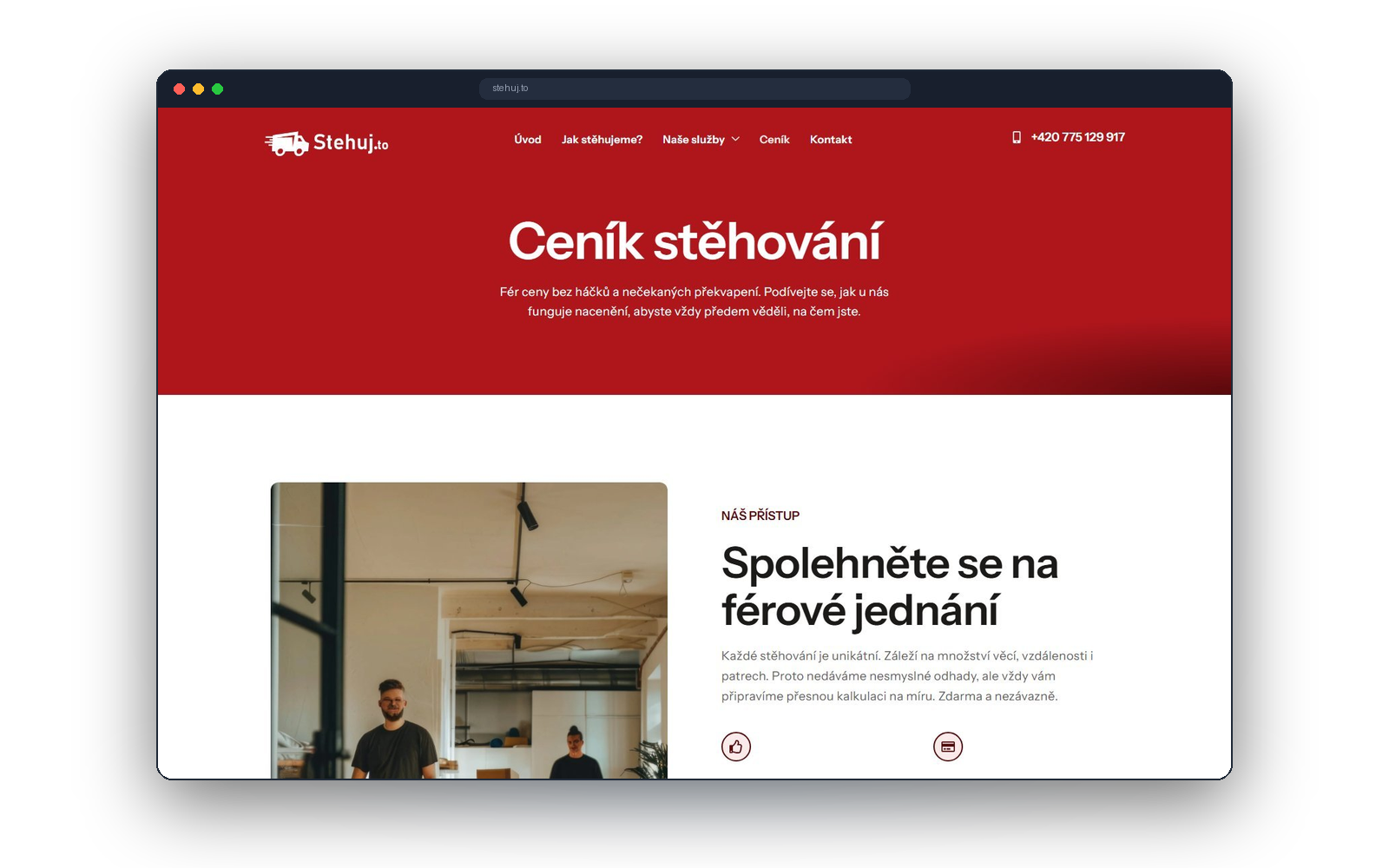 Ceník stěhování na webu Stehuj.to