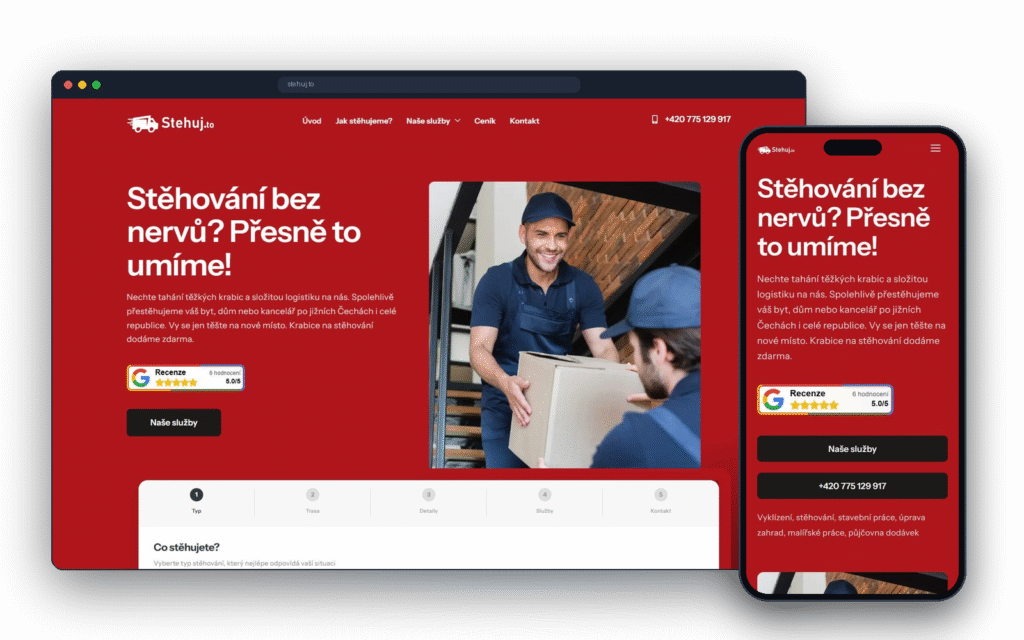 Web Stehuj.to na mobilu – poptávka stěhování na pár klepnutí
