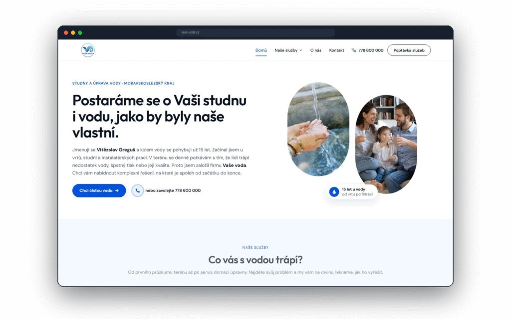 Nový design webu Vaše Voda připravený na PPC kampaně